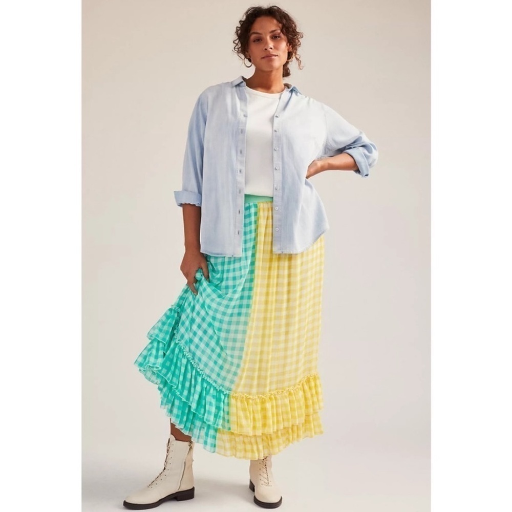 NWT Eva Franco Lynsey Gingham Colors Maxi Skirt XL